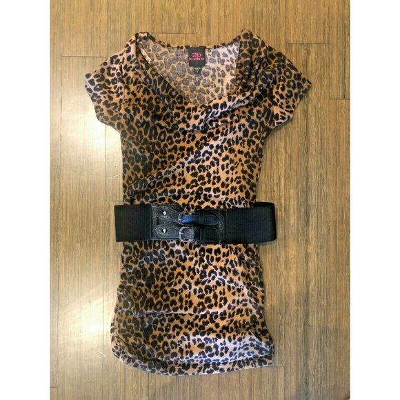 Leopard Print Cowl Neck Tunic Top Mini Dress S - Picture 1 of 4